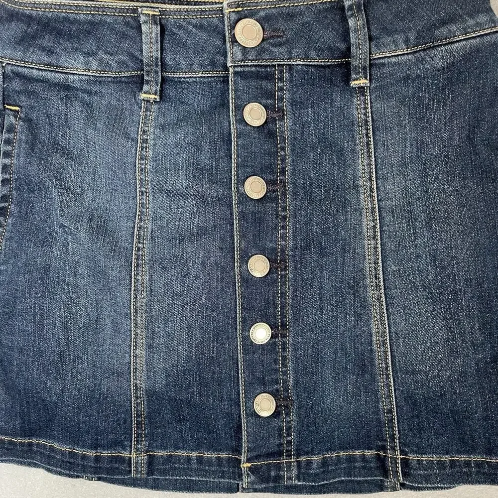 American Eagle Outfitters Stretch A-Line Skirt Womens 0 Blue Denim Button Casual